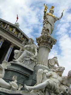 This photo of the front facade of and fountain at Austria's parliament building in Vienna was taken by Laura Shreck of Littleton, Colorado.